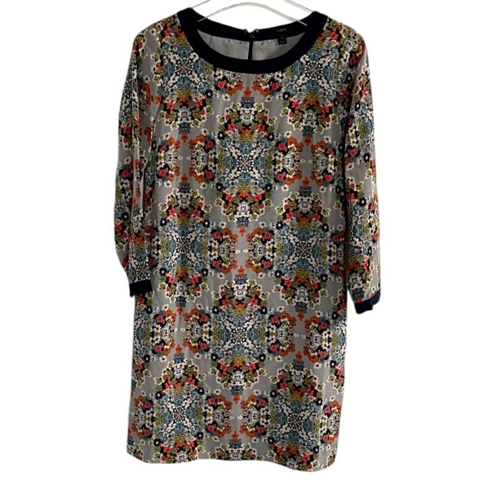 J.Crew Misty Fog Floral Silk Lined Shift Dress with Pockets Size 2 - Picture 2 of 11
